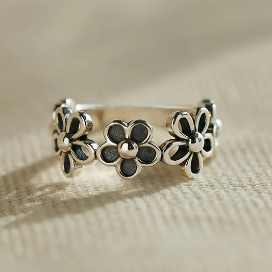 1 vintage elegant wreath women's black flower design bohemian alloy ring for everyday wear and parties