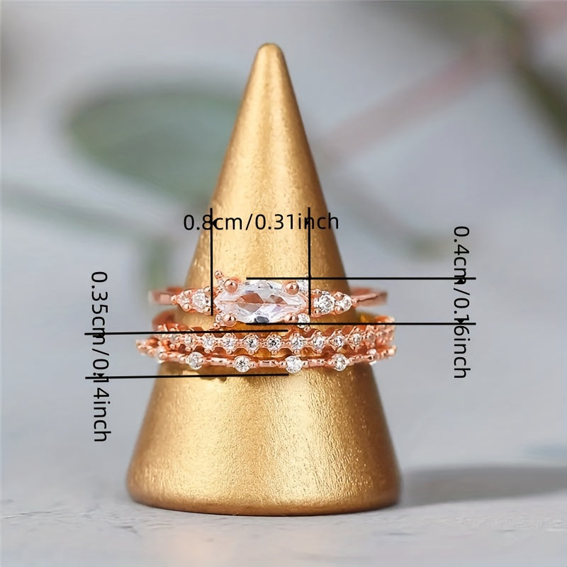 Exquisite stacked ring, inlaid with fashionable oval zircon, with daily clothing, wear it to meet your favorite and start your love story