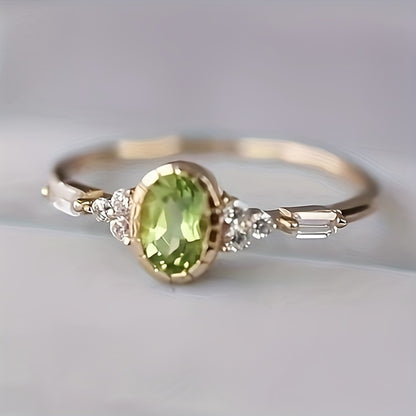 Vintage Oval Synthetic Green Zircon Anniversary Ring Women's, Copper Plated, April Birthstone, Everyday & Party Jewelry Accessories - 1 Piece