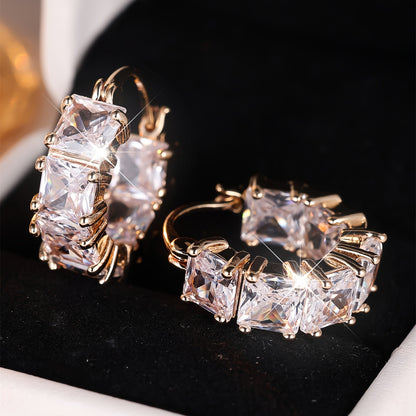 Elegant retro style full square cut synthetic cubic zirconia earrings, copper material, classic multi-purpose drop earrings, suitable for women's daily wear and vacation, ready to give gifts