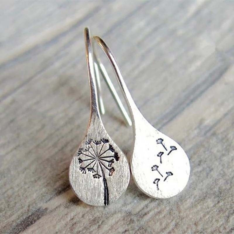 Exquisite Simple Retro 925 Silver Plated Dandelion Hanging Earrings Ladies Engagement Wedding Jewelry Personality Earrings