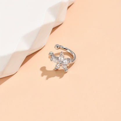 1pc elegant 14K gold copper-plated earmuff with shiny faux cubic zircon, simple floral design, women's minimalist style jewelry, suitable for daily wear and parties, Valentine's Day gifts