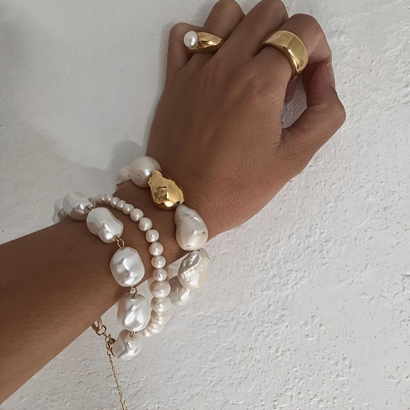 Three-piece statement style retro irregular fake pearl beaded bracelet set Women's party banquet accessories
