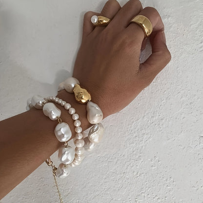 Three-piece statement style retro irregular fake pearl beaded bracelet set Women's party banquet accessories