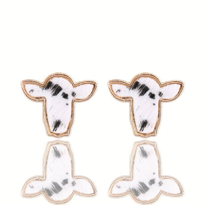 Bull head design suede stud earrings, retro western style alloy jewelry, cute gifts for women's daily leisure
