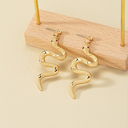 Elegant snake stud earrings, 14K gold galvanized alloy, embellished with rhinestones, using stainless steel ear needles, minimalist style suitable for daily and holiday wear