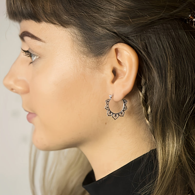 Retro-style ring earrings, jewelry lace round design, unique women's earrings