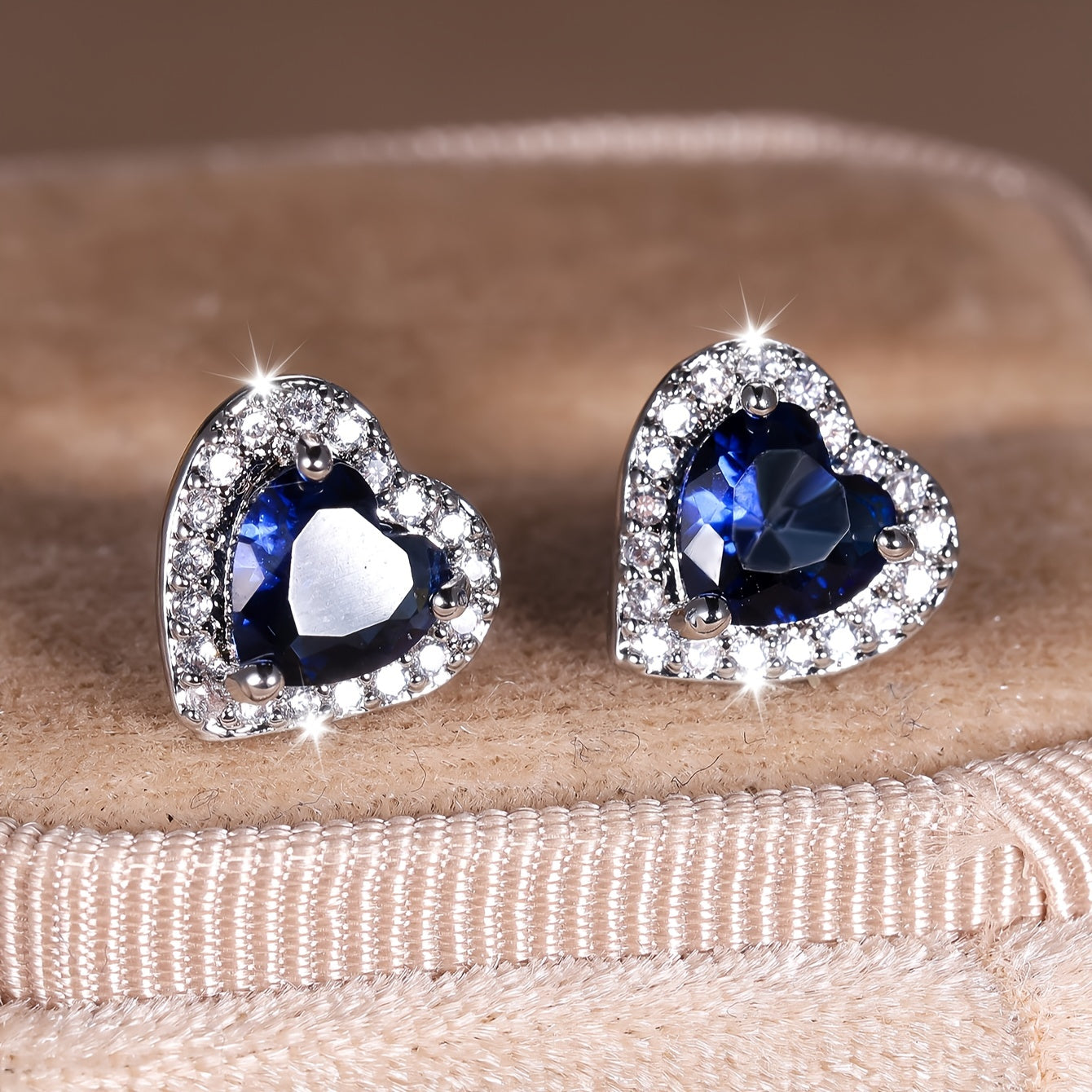 2 unique heart-shaped earrings with blue synthetic zirconia earrings for Valentine's Day