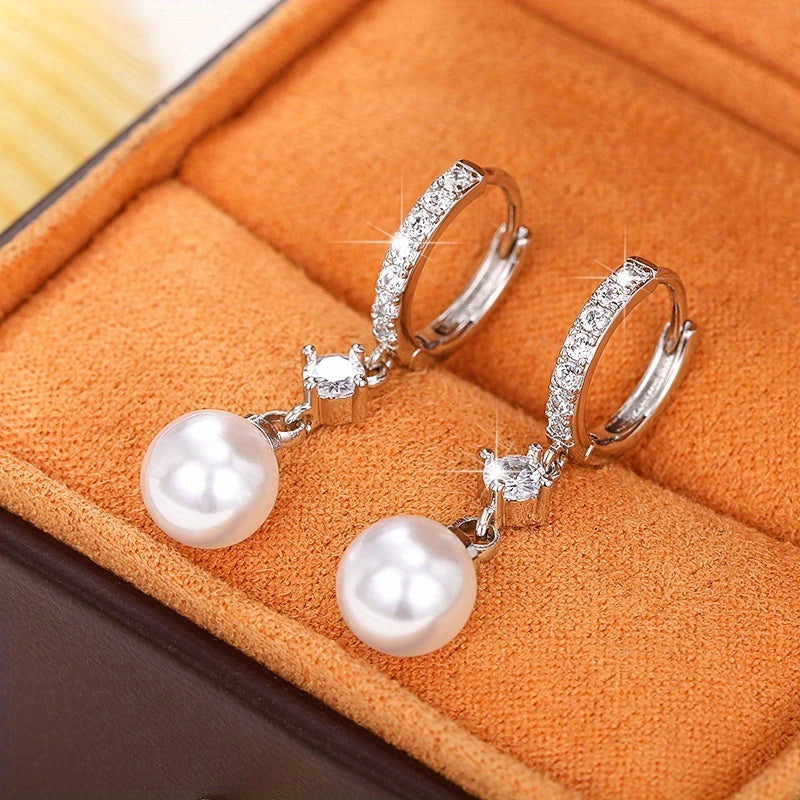 Charming Ladies Imitation Pearl Pendant Silver Plated Pendant Earrings Bridal Romantic Engagement Jewelry Anniversary Gift