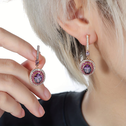 Elegant earrings, sparkling purple halo design, covered with shiny zircon, suitable for daily matching, party accessories, casual date decoration