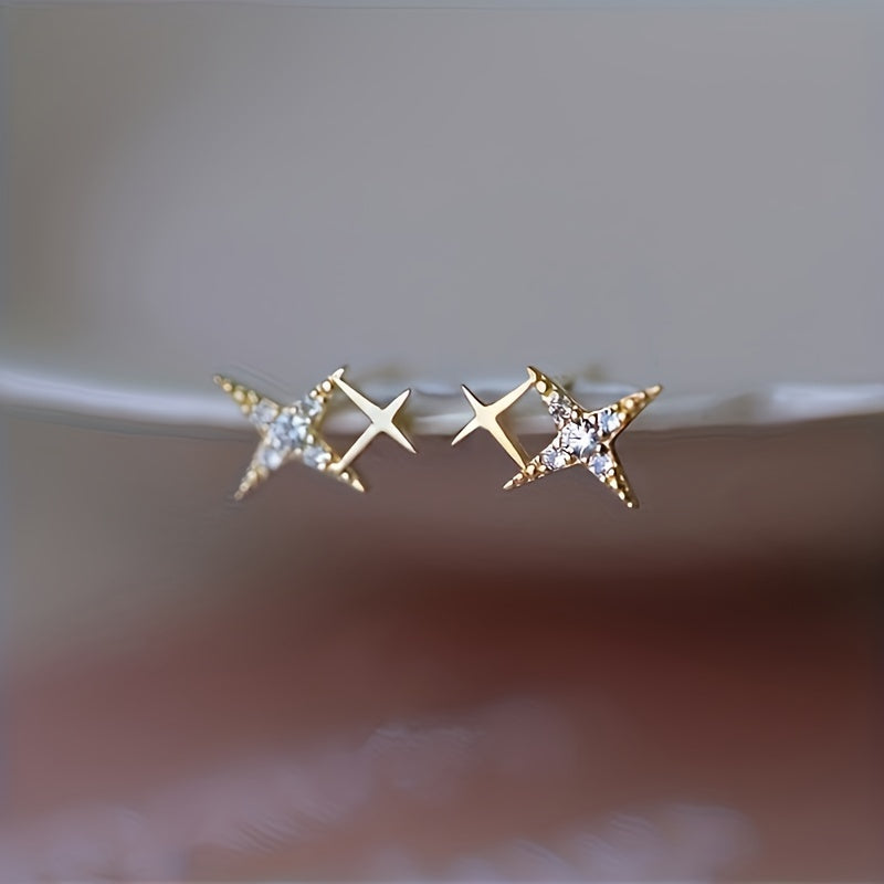 Double star design stud earrings set with zircon, women's proposal engagement party jewelry gift