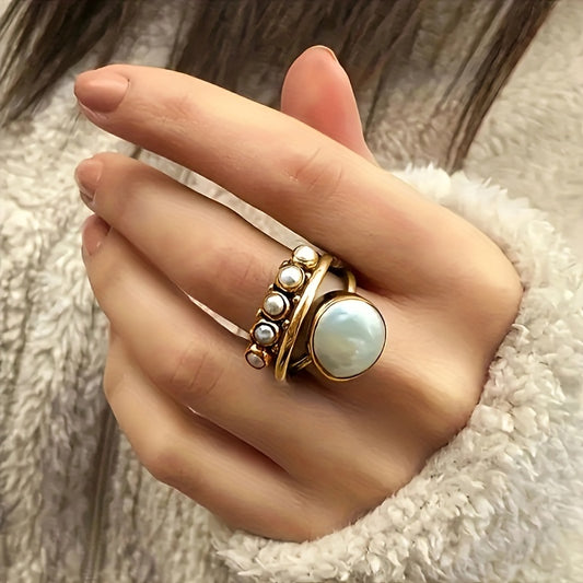 Vintage ring set with faux pearls Multi-layered design Symbol of history and elegance Match daily clothing Party accessories for men and women