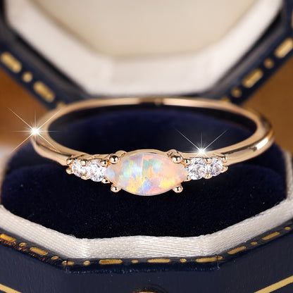 1 Elegant Bohemian Copper Ring with Synthetic Opal, Oval Cut Handmade Jewelry, Ladies Engagement Wedding Accessories, Four Seasons Versatile, Wedding Ring