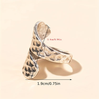 Retro style silver plated broadband ring, unique irregular design - suitable for casual wear, retro style