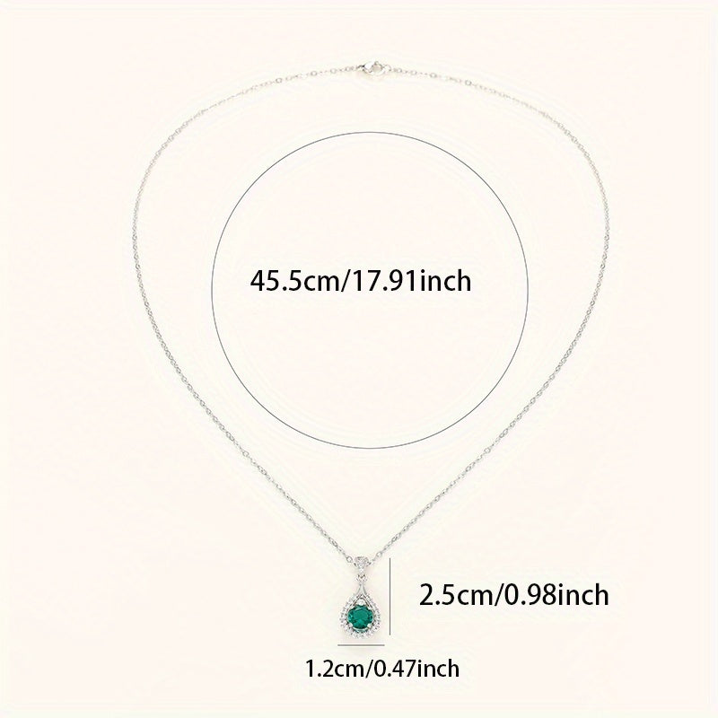 925 Silver Plated Round Cut Emerald Pendant Necklace Ladies Wedding Party Necklace