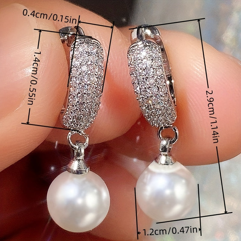 Vintage Elegant Freshwater Pearl Earrings 925 Silver Plated Zircon Earrings, Ladies Romantic Wedding Bridal Jewelry