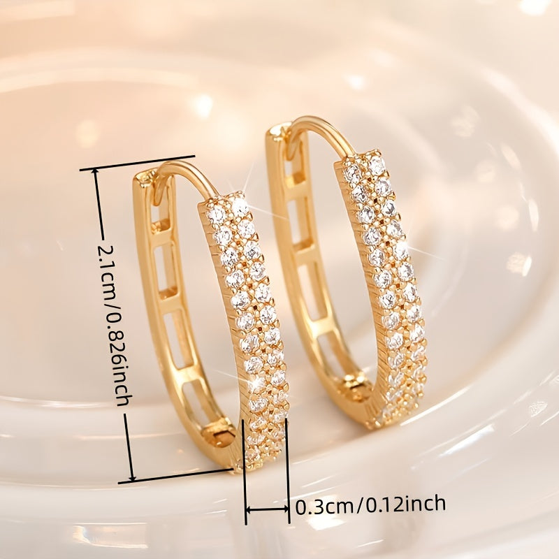 Ladies Elegant Luxury Copper Earrings - Synthetic Cubic Zirconia, Double Row Shiny, Fashion Statement Jewelry for Everyday Wear, Parties, Banquets, Weddings - April Birthstones, All Season Accessories