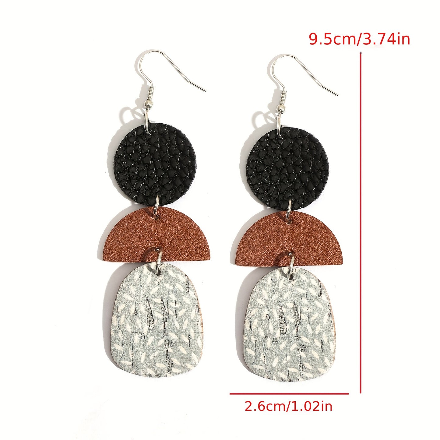 Vintage Round Semicircular Stitching Polka Polka Dot Drop Earrings Vintage Elegant Style PU Leather Jewelry Fashion Women's Gifts Autumn and Winter Earrings
