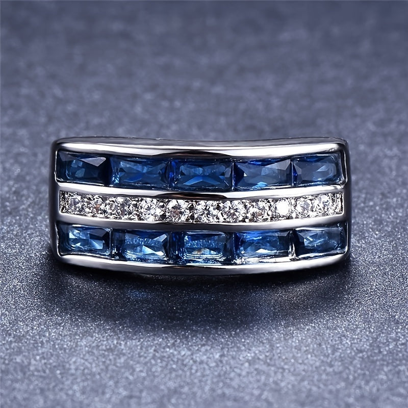 White Bluestone CZ Ring Silver Engagement Princess Love Ring Wedding Ring Valentine's Day Gift