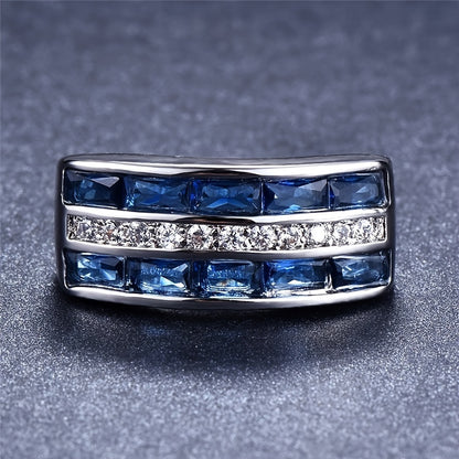 White Bluestone CZ Ring Silver Engagement Princess Love Ring Wedding Ring Valentine's Day Gift