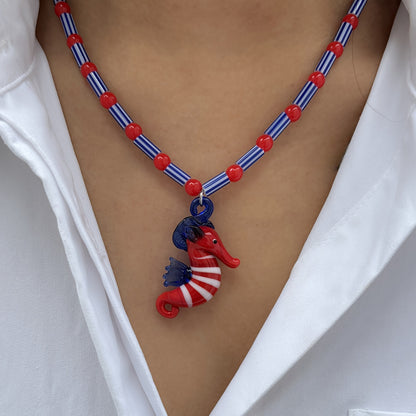 1pc Fashion Pendant Necklace Tropical Island Glass Small Fish Seahorse Pendant Handmade Colored Beaded Necklace Ladies Summer Beach Vacation Party Jewelry Accessories Handmade