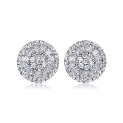Elegant and luxurious 925 silver-plated white zircon stud earrings, women's exquisite jewelry