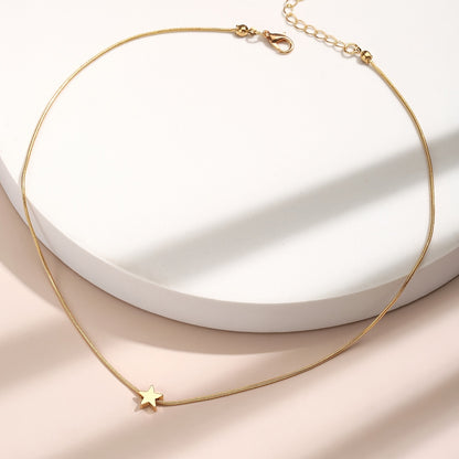 Ladies heart star pendant collarbone snake chain necklace