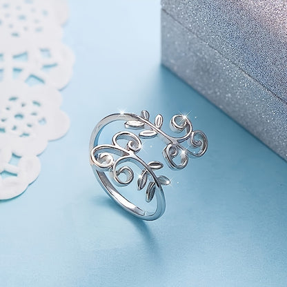 Silver-plated simple style wrapping ring, hollow leaf design, suitable for men and women to match daily clothing party accessories