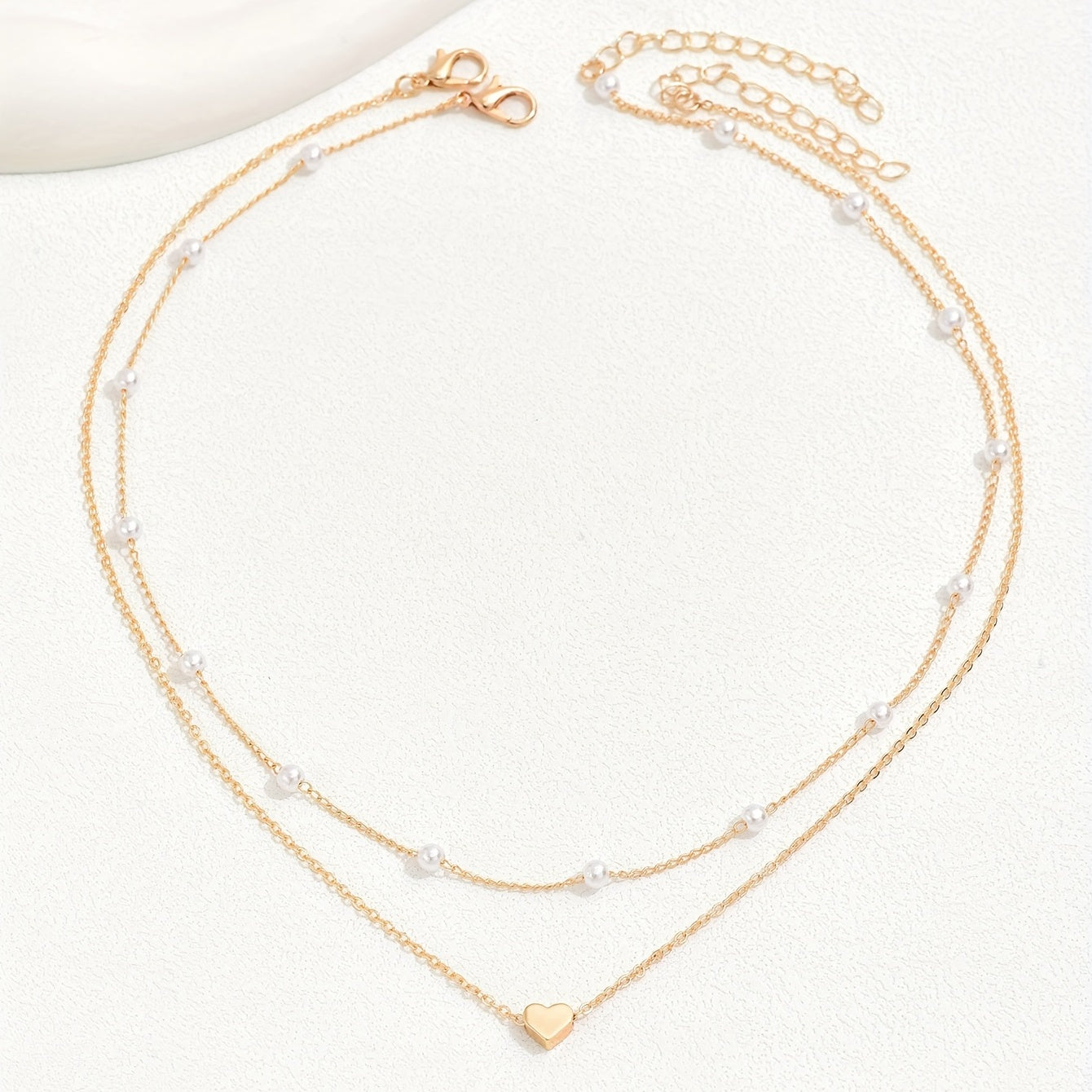 Exquisite Heart Pendant Faux Pearl Collarbone Chain Necklace Exquisite Party Jewelry Ladies (Random Faux Pearl Number)