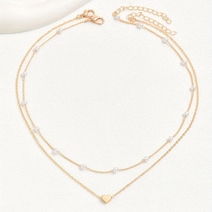 Exquisite Heart Pendant Faux Pearl Collarbone Chain Necklace Exquisite Party Jewelry Ladies (Random Faux Pearl Number)