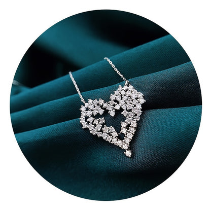 Fashion Heart Pendant Necklace with Faux Crystal Pendant, 925 Silver Plated Delicate Women's Clavicle Necklace, Valentine's Day Gifts, Proposal, Wedding Jewelry