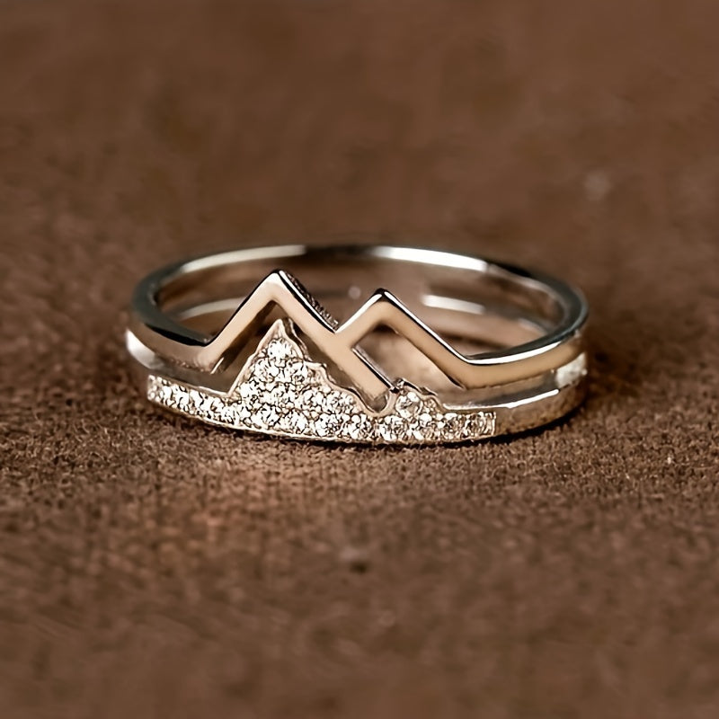 Fashion ring silver-plated trendy mountain design shop with sparkling Zirconia, suitable for men and Women's daily matching party accessories