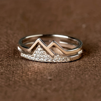 Fashion ring silver-plated trendy mountain design shop with sparkling Zirconia, suitable for men and Women's daily matching party accessories