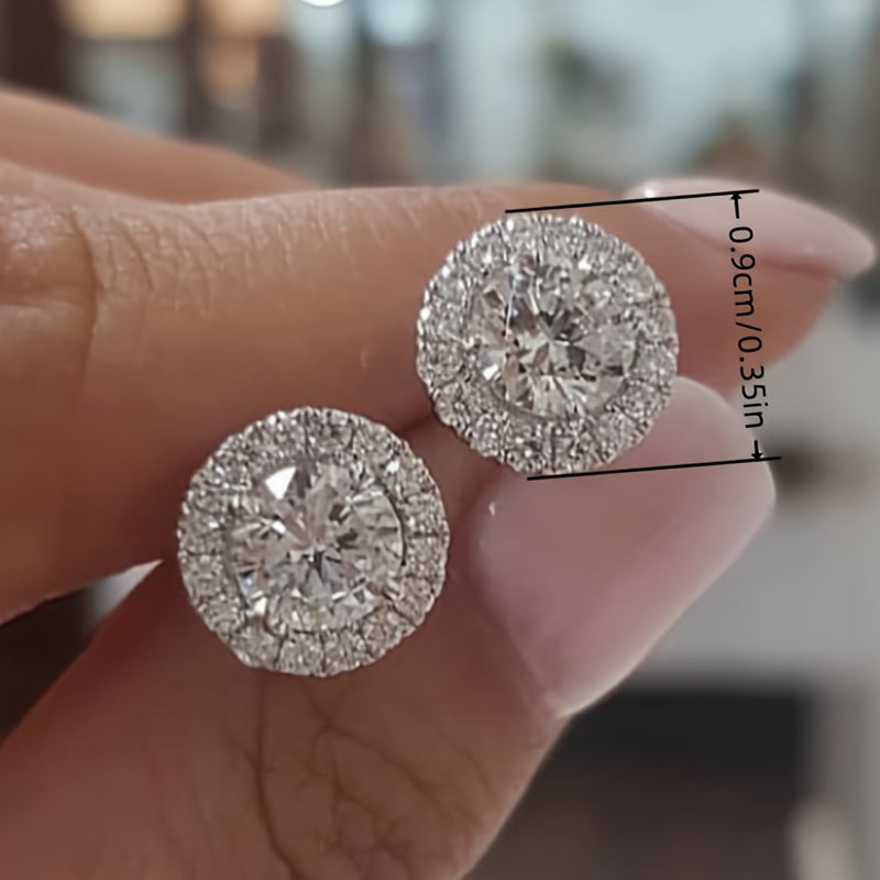 Ladies Elegant Simple Round Colored Zircon Stud Earrings - Nickel Free Copper for Everyday Wear or Parties