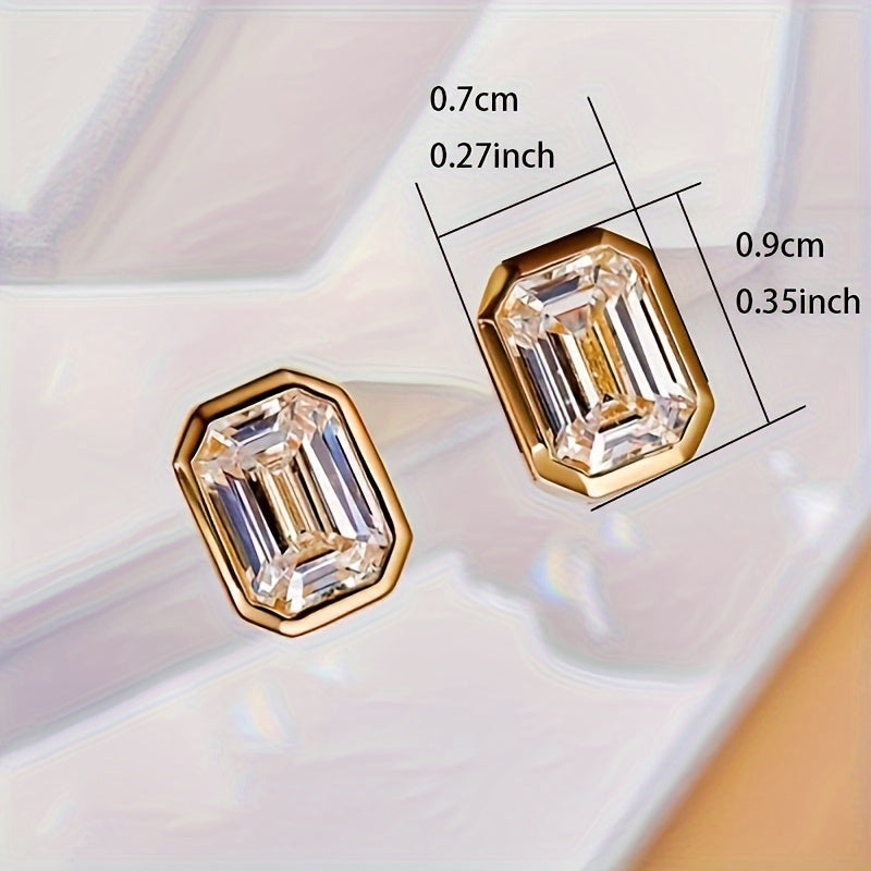 A pair of elegant and simple geometric stud earrings, synthetic Zirconia, April birthstone, copper nickel-plated, suitable for weddings and banquets, Valentine's Day gifts, suitable for all seasons