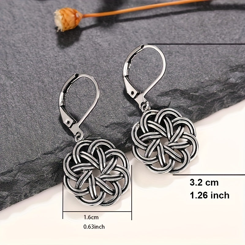 Hollow silver flower design pendant earrings, retro ethnic style, copper silver-plated jewelry, fashionable gifts for women and girls