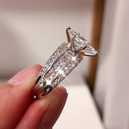 Elegant Bridal Ring with Sparkling Horse's Eye Cubic Zirconia - Exquisite Copper Ladies' Offer Ring, Perfect for Engagement and Wedding Celebrations, April Birthstone, Bridal Accessories | Minimalist | Polished Surface