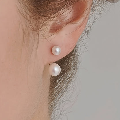 Imitation pearl stud earrings, stylish silver jewelry, elegant French style, ladies, wedding earrings