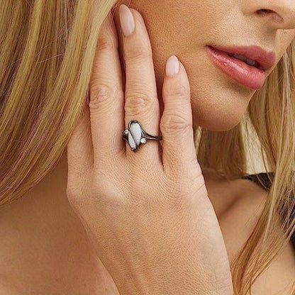 Punk style ring inlaid with oval opal black belt represents mystery, suitable for men and women to match daily clothing party accessories