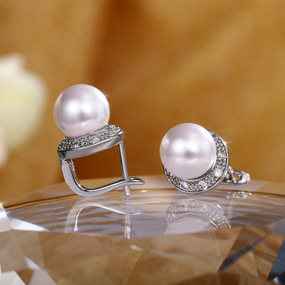 Vintage Classic Silver Plated Faux Pearl Huggie Ladies Anniversary Party Jewelry Gift