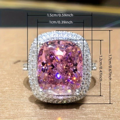 Big Pink Zircon Wedding Romantic Bridal Party Ring Valentine's Day Gift