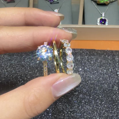 Four-claw white synthetic zirconia women's two-piece ring, fashionable ring set for Christmas