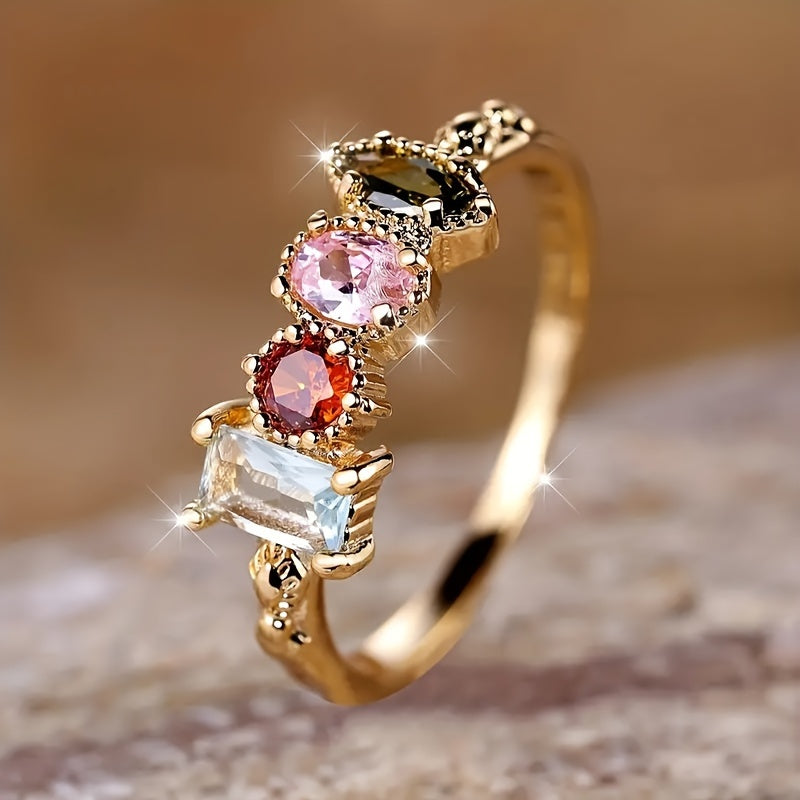 Exquisite Ladies Ring with Multi-Colored Synthetic Gemstones Ladies Party Banquet Jewelry Casual Accessories