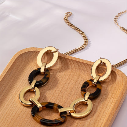 Elegant Vintage Bohemian Leopard Geometric Oval Necklace - Zinc Alloy for Casual Dress and Gifts