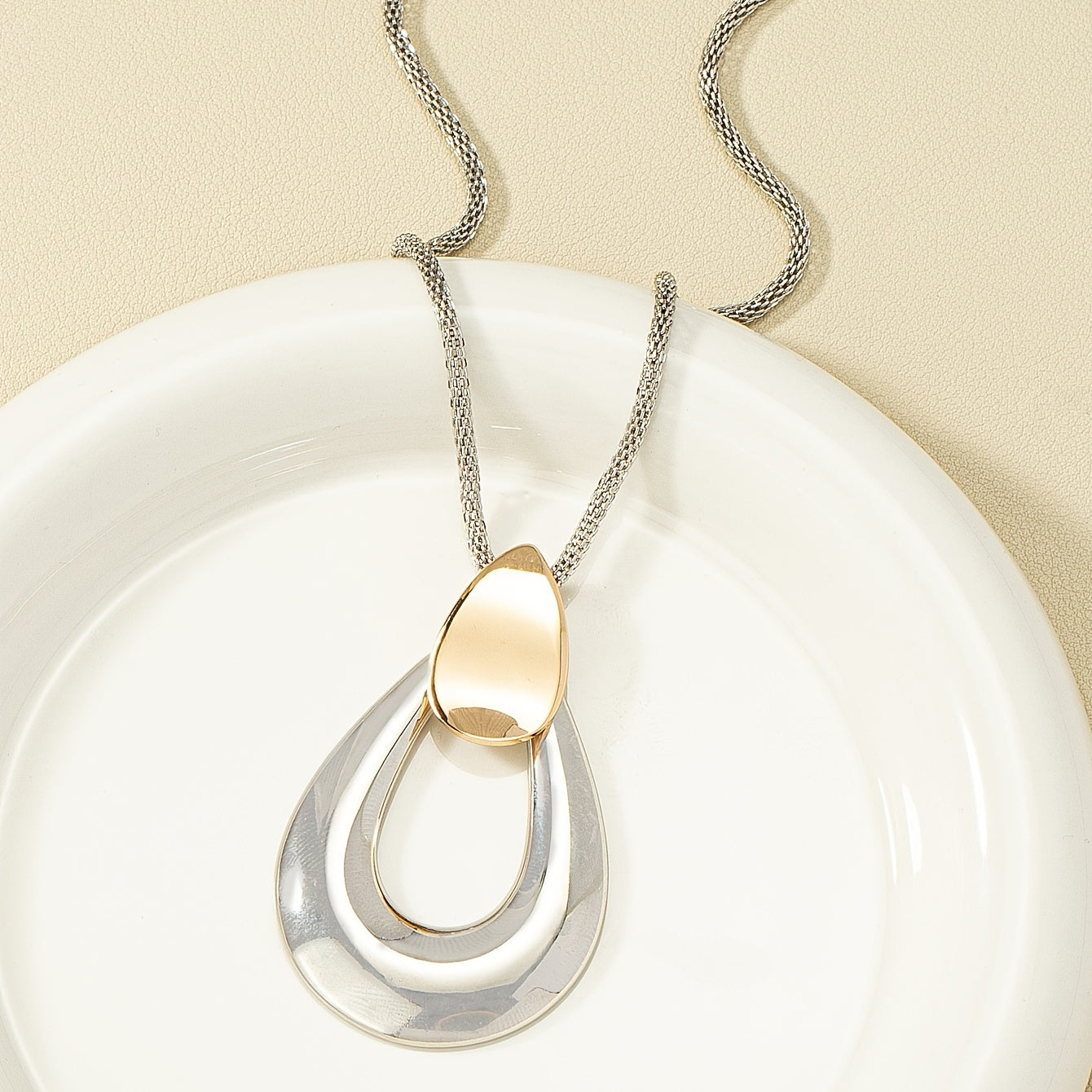 Women's Simple Water Drop Pendant Long Necklace Sweater Chain