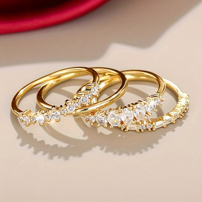 4 minimalist stacked rings 14k gold-plated full Zirconia engagement banquet decoration luxury jewelry