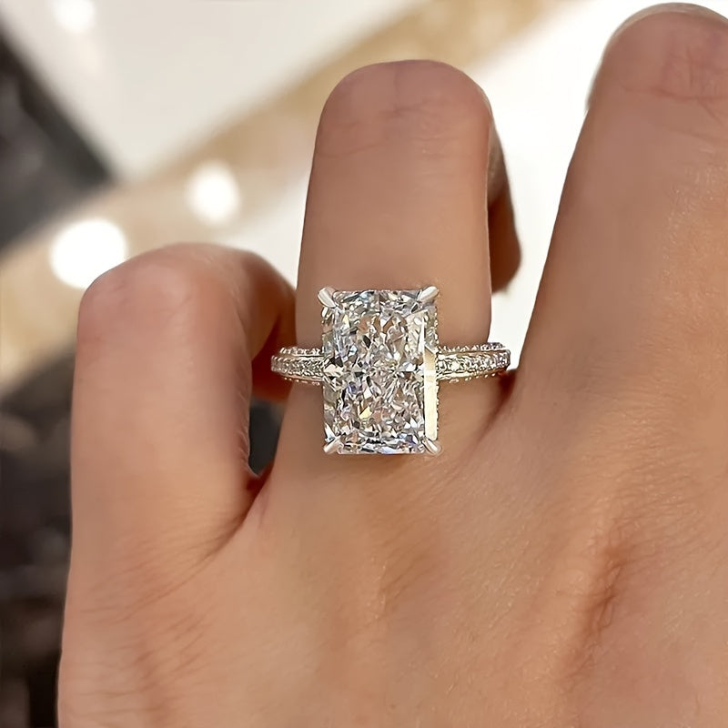 Elegant promise ring set with sparkling Zirconia, rectangular shape, engagement/wedding ring, dinner party decoration, symbol of beauty and elegance