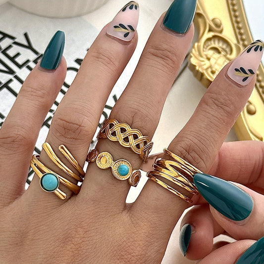 Europe and the United States new stainless steel ring, vacuum electroplated 18K gold turquoise cross opening single jewelry wholesale