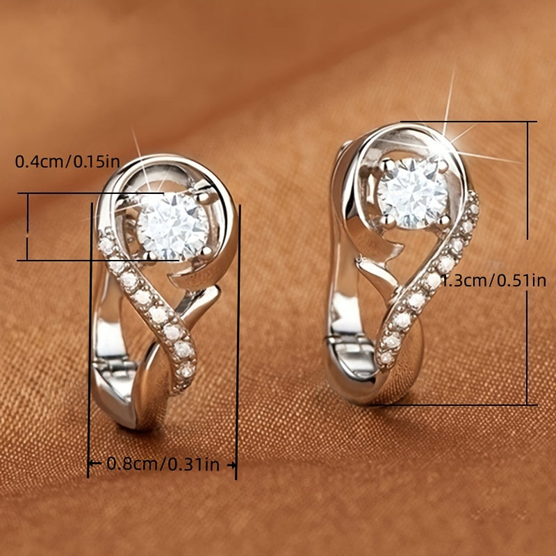 Women's Unique Shape Silver Plated Zircon Earrings, Engagement Wedding Jewelry