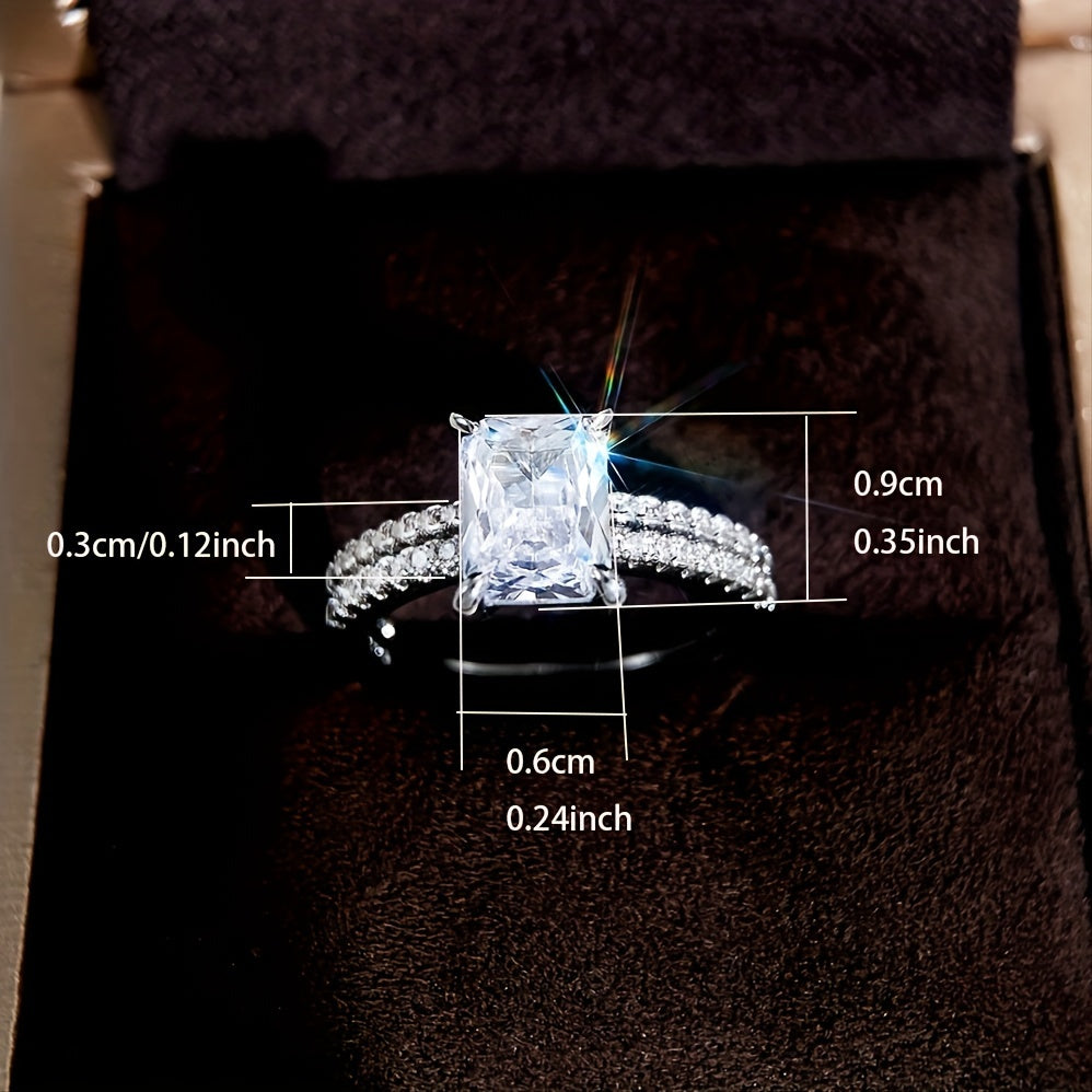 2 Pieces/Set Ladies Wedding Ring Square Cut White Sapphire Silver Plated Ring Proposal Gift (No Box)